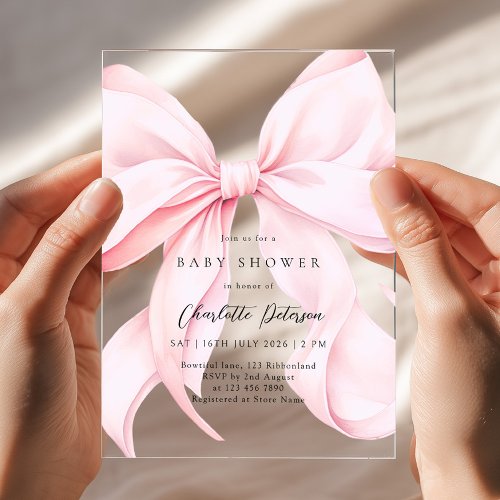 Pink Bow Girl Baby Shower Invitation