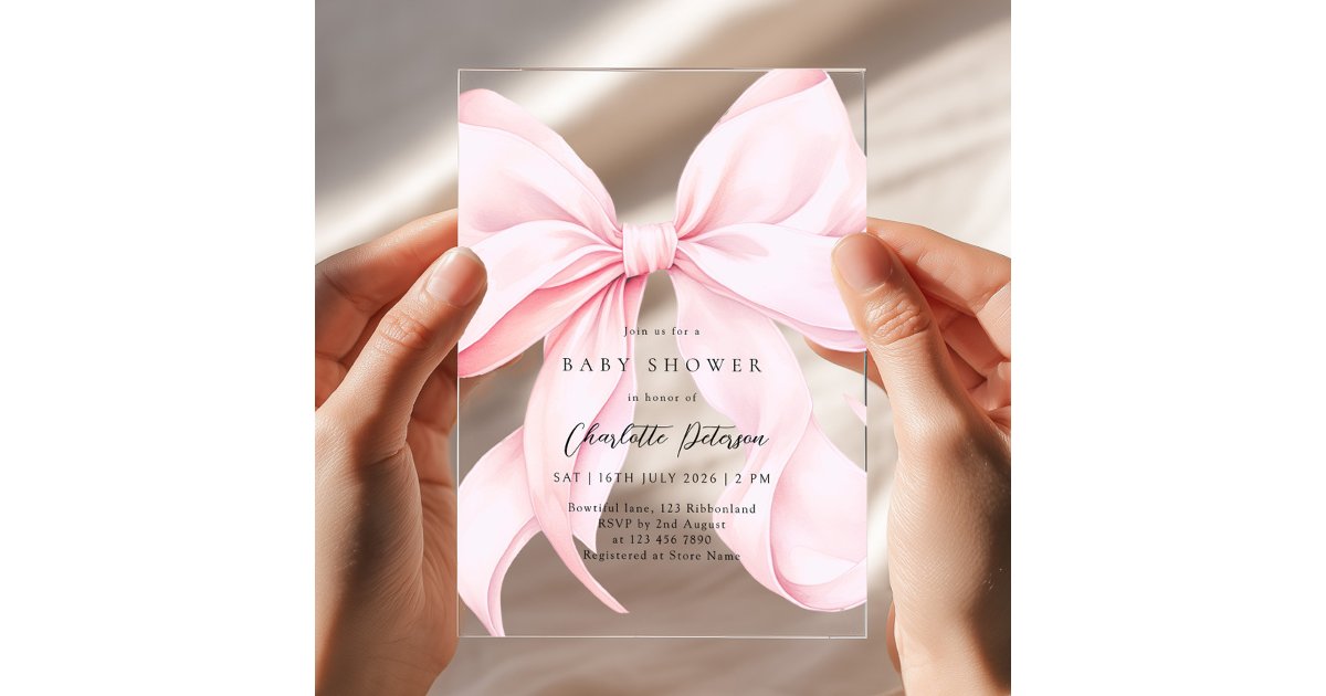 Pink Bow Girl Baby Shower Invitation | Zazzle
