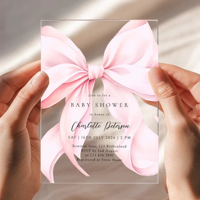 Pink Bow Girl Baby Shower Invitation | Zazzle