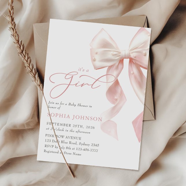 Pink Bow Girl Baby Shower Invitation (Creator Uploaded)
