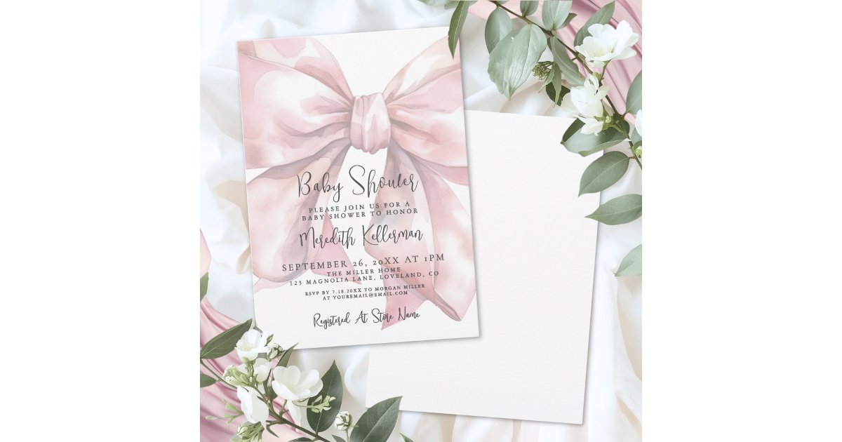 Pink Bow Girl Baby Shower Invitation | Zazzle
