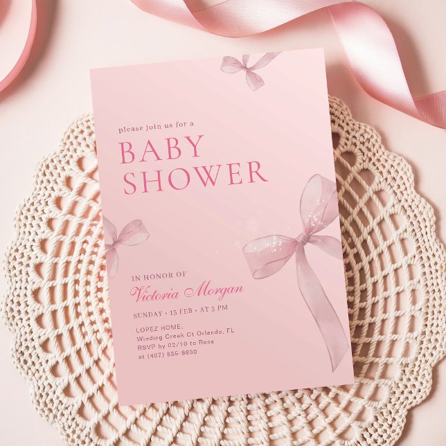 Pink Bow Girl Baby Shower Invitation (Creator Uploaded)