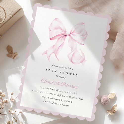 Pink Bow Girl Baby Shower Invitation