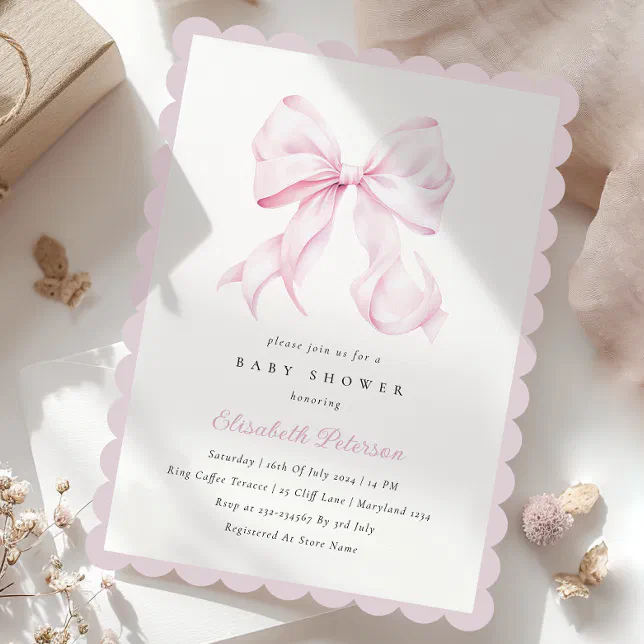 Pink Bow Girl Baby Shower Invitation | Zazzle
