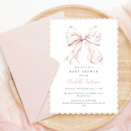 Pink Bow Girl Baby Shower Invitation