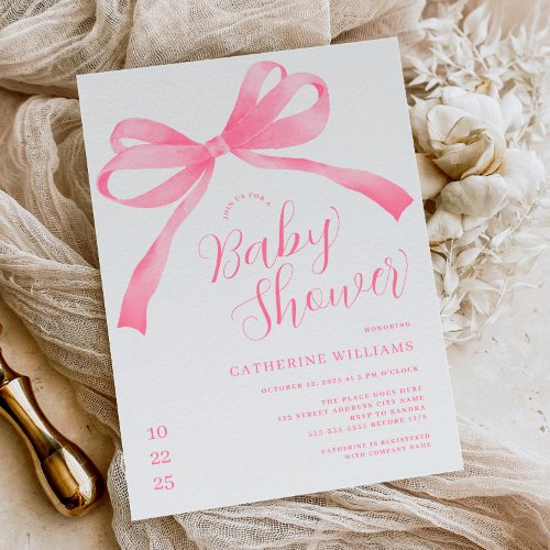 Pink Bow Girl Baby Shower Invitation