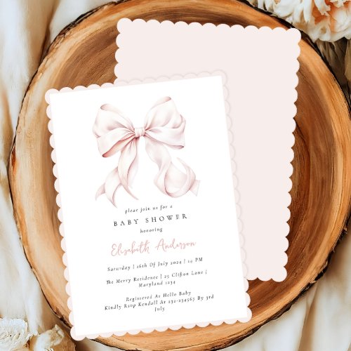 Pink Bow Girl Baby Shower Invitation