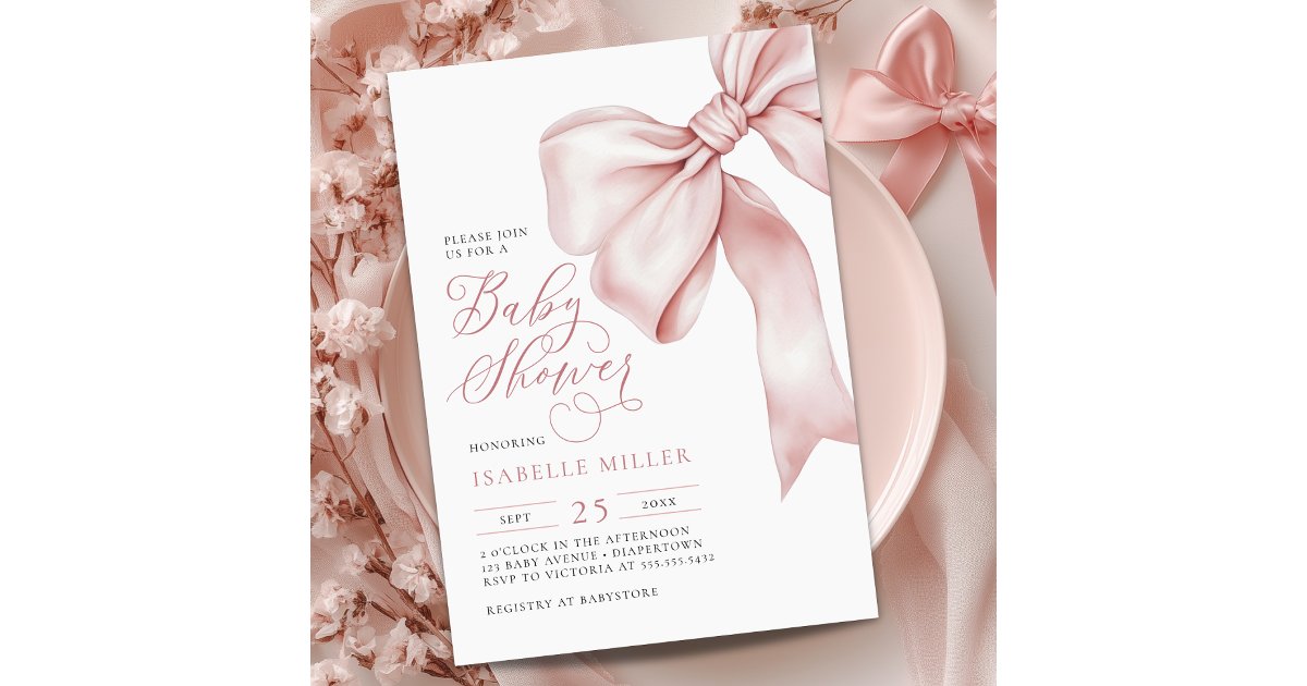 Pink Bow Girl Baby Shower Invitation | Zazzle