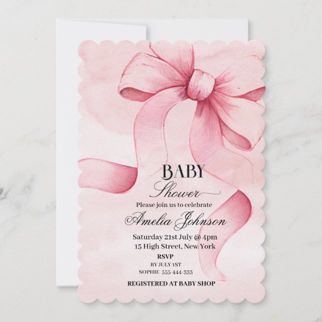 Pink Bow Girl Baby Shower Invitation (Front)