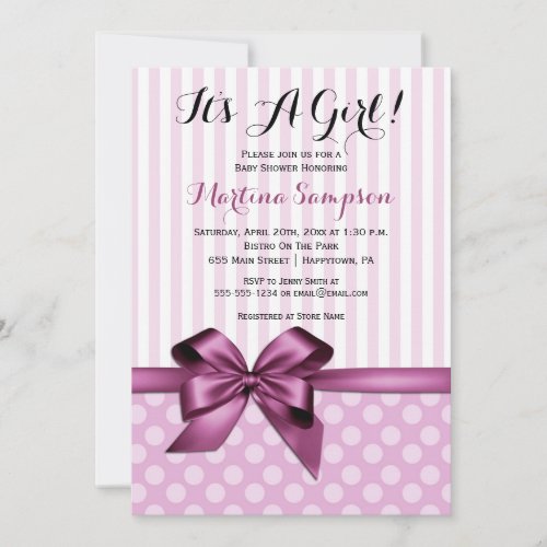 Pink Bow Girl Baby Shower Invitation