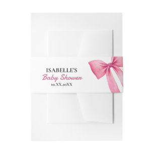Pink Bow Girl Baby Shower Invitation Belly Band