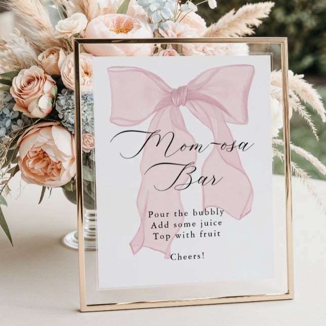 Pink Bow Girl Baby Shower Momosa Bar Poster (Creator Uploaded)