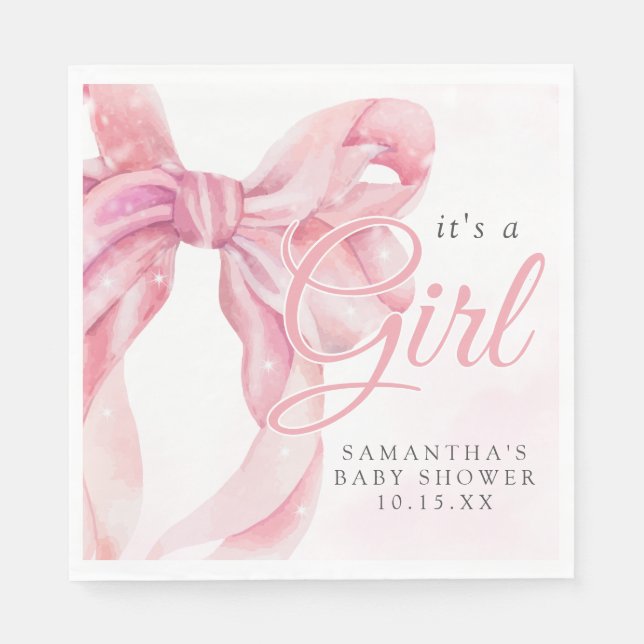 Pink Bow Girl Baby Shower Napkins (Front)