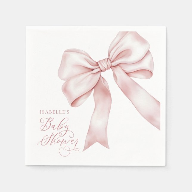 Pink Bow Girl Baby Shower Napkins (Front)