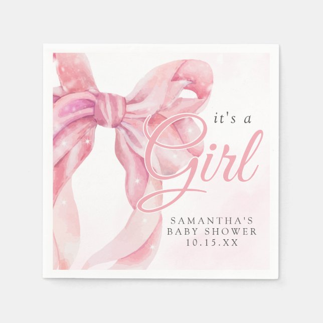 Pink Bow Girl Baby Shower Napkins (Front)