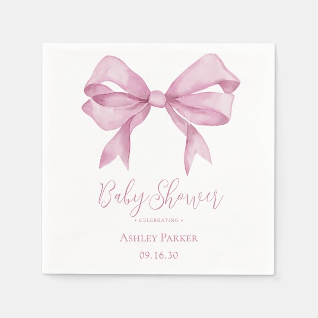 Pink Bow Girl Baby Shower Napkins (Front)