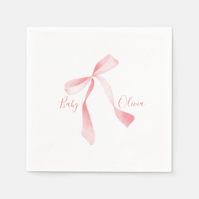 pink bow  Girl Baby Shower Napkins (Front)