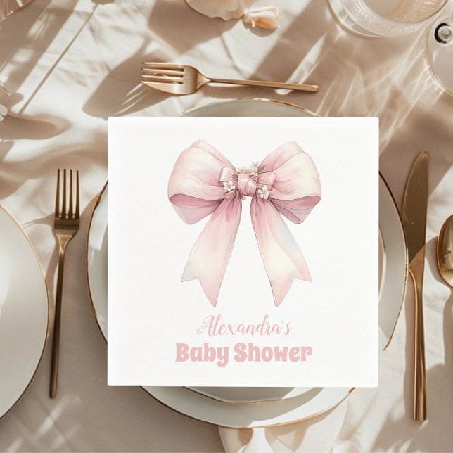 Pink Bow Girl Baby Shower Napkins (Creator Uploaded)