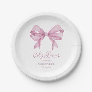 Pink Bow Girl Baby Shower Paper Plates