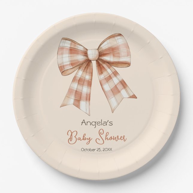 Pink Bow Girl Baby Shower Paper Plates (Front)