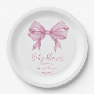 Pink Bow Girl Baby Shower Paper Plates