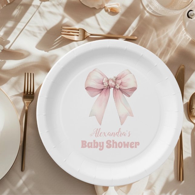 Pink Bow Girl Baby Shower Paper Plates (Creator Uploaded)