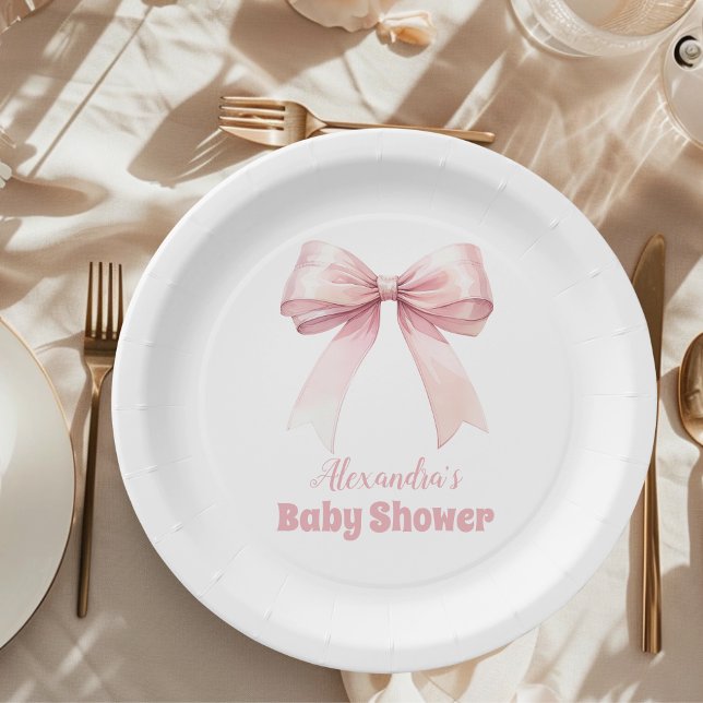 Pink Bow Girl Baby Shower Paper Plates (Creator Uploaded)