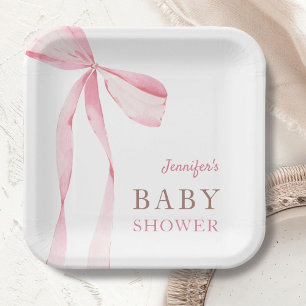 Pink Bow Girl Baby Shower Paper Plates