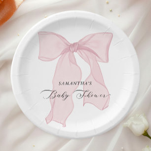Pink Bow Girl Baby Shower Paper Plates