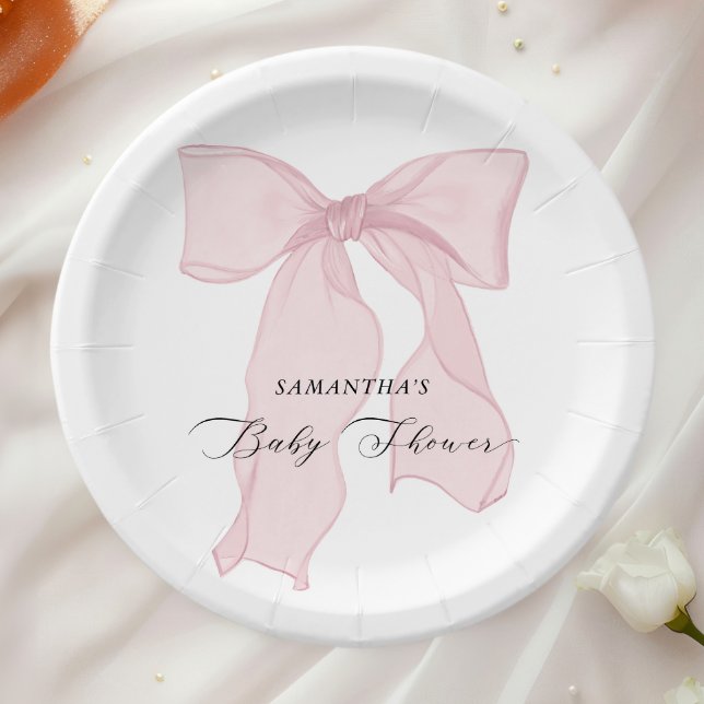 Pink Bow Girl Baby Shower Paper Plates (Creator Uploaded)