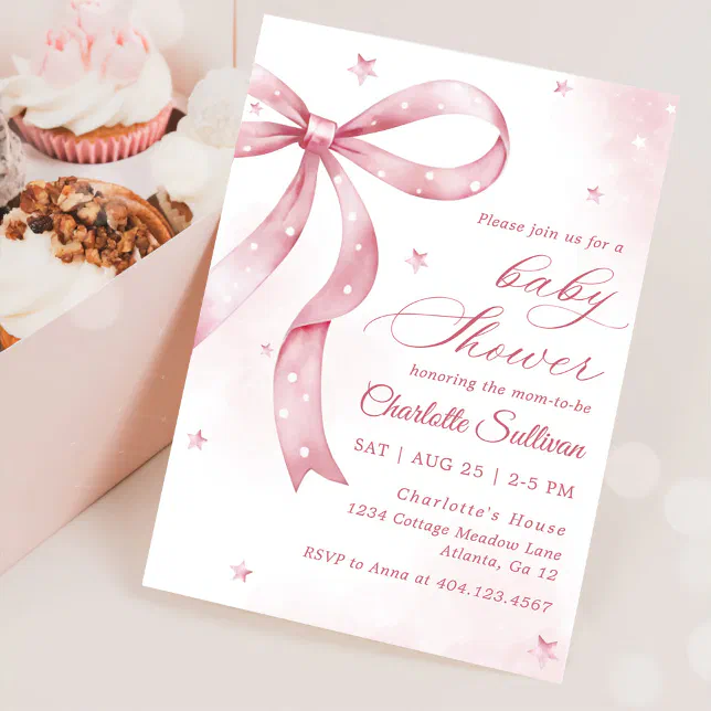 Pink Bow Girl Baby Shower Party Invitation | Zazzle