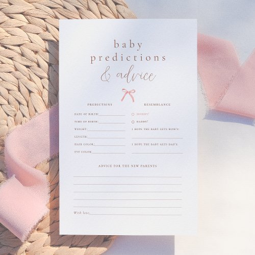 Pink Bow Girl Baby Shower Prediction & Advice Game