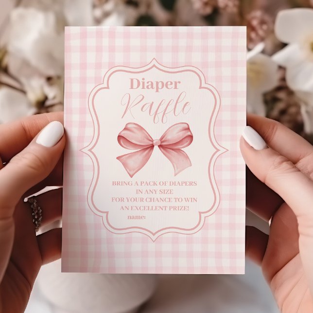 Pink Bow Girl Baby Shower Raffle Diapper Enclosure Card (Creator Uploaded)