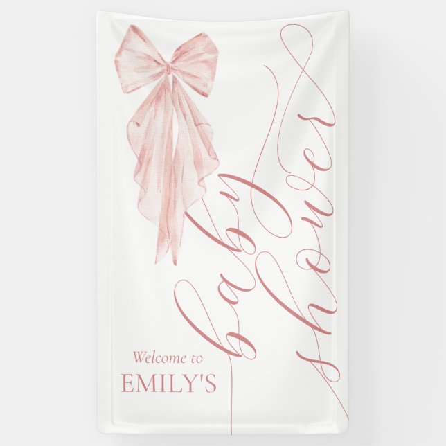 Pink Bow Girl Baby Shower Ribbon Vertical Banner (Vertical)