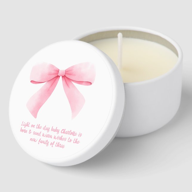 Pink Bow Girl Baby Shower Soy Wax Candles (Corner)