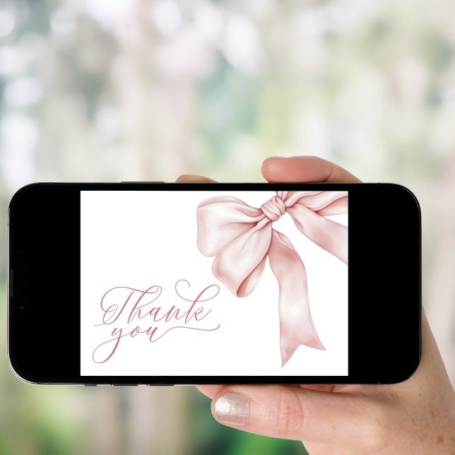 Pink Bow Girl Baby Shower Thank You Card (Front Digital)