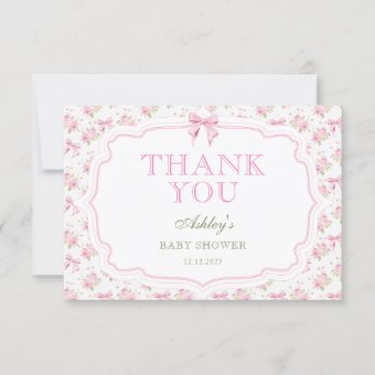 Pink Bow Girl Baby Shower Thank You Card | Zazzle