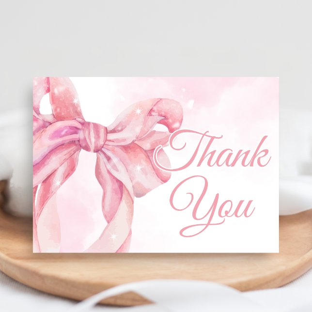 Pink Bow Girl Baby Shower Thank You Card (Pink Bow Coquette Girl Baby Shower Thank You Card)