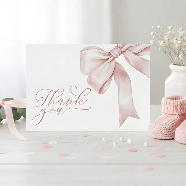 Pink Bow Girl Baby Shower Thank You Card | Zazzle