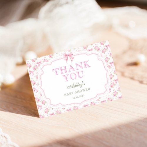 Pink Bow Girl Baby Shower Thank You Card