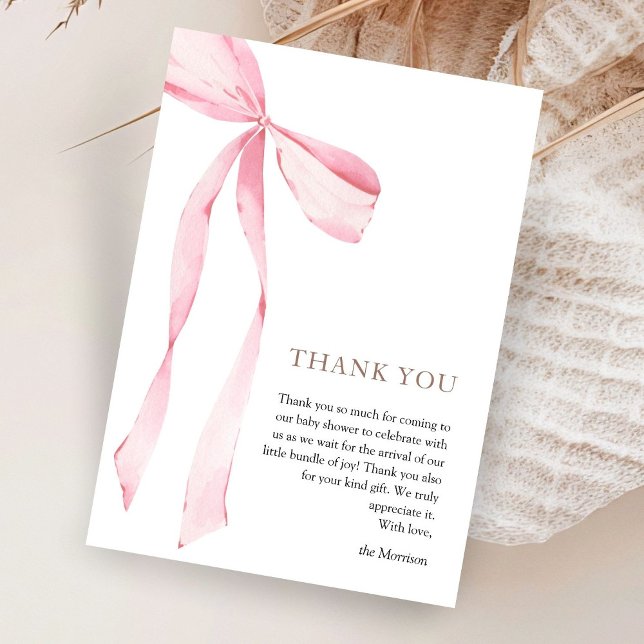 Pink Bow Girl Baby Shower Thank You Card (Creator Uploaded)