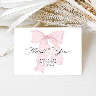 Pink Bow Girl Baby Shower Thank You Card