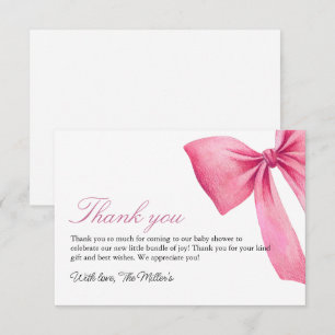Pink Bow Girl Baby Shower Thank You Card