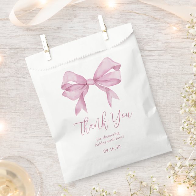 Pink Bow Girl Baby Shower Thank You Favor Bag (Clipped)
