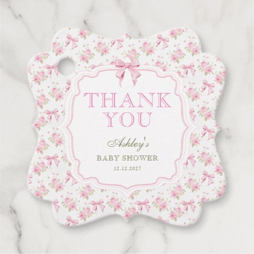 Pink Bow Girl Baby Shower Thank You Favor Tags