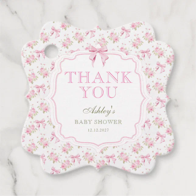 Pink Bow Girl Baby Shower Thank You Favor Tags | Zazzle