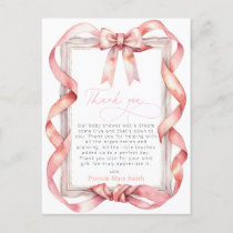 Pink Bow Girl Baby Shower Thank You PostCard