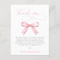 Pink Bow Girl Baby Shower Thank You PostCard