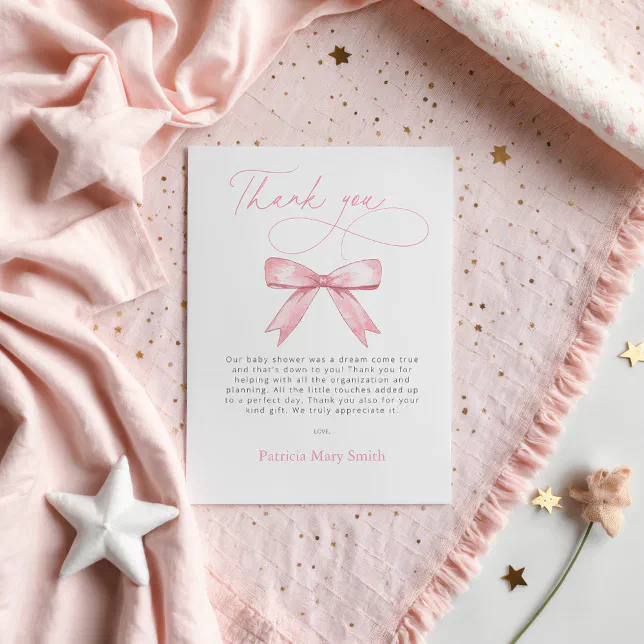 Pink Bow Girl Baby Shower Thank You PostCard | Zazzle