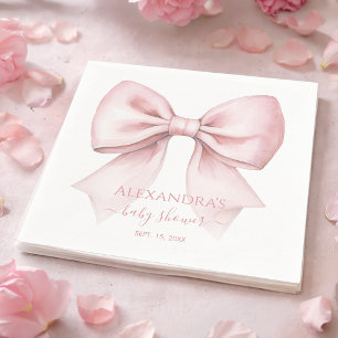 Pink Bow Girl Baby Shower Watercolor Coquette Napkins